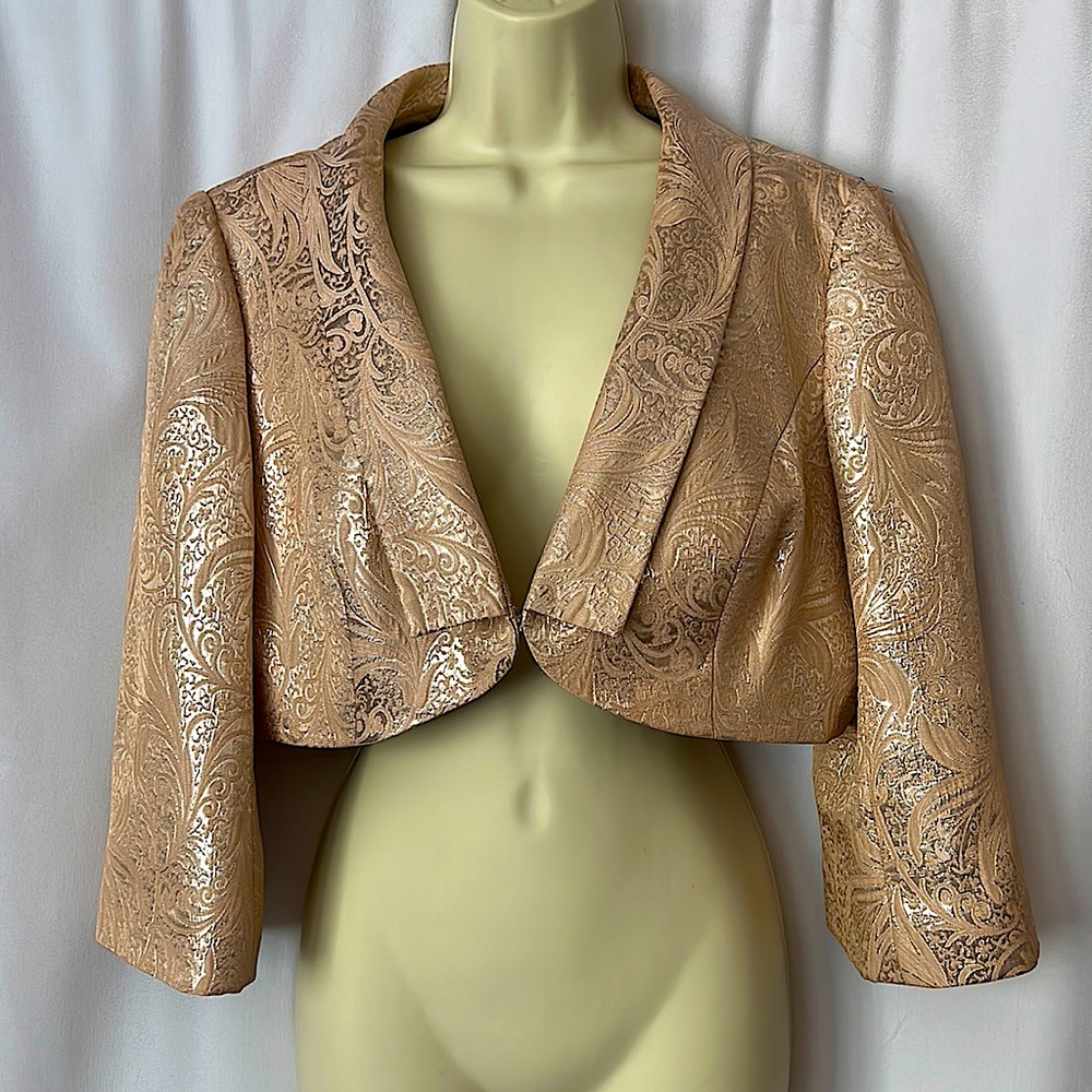Alex Evenings Blush Metallic Paisley Cropped Jacket